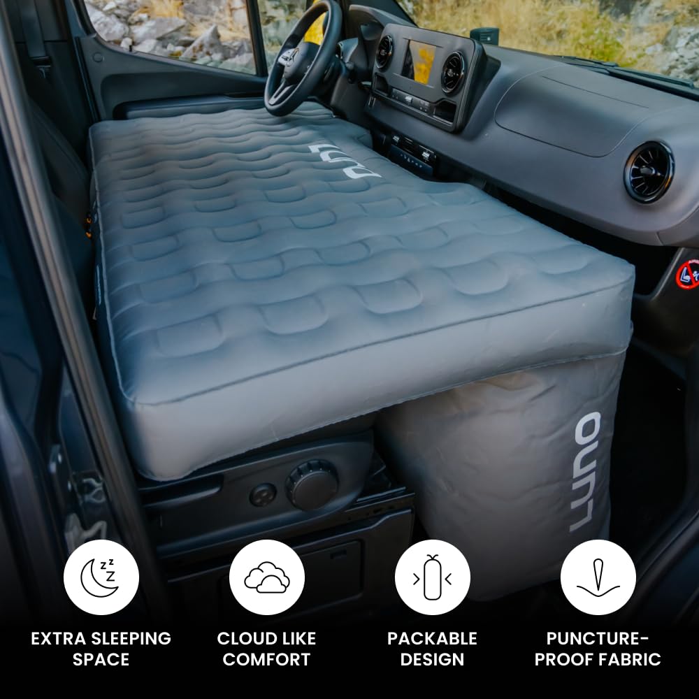 Luno Air Front Cab Mattress stowed storage shows space-saving design for travel.