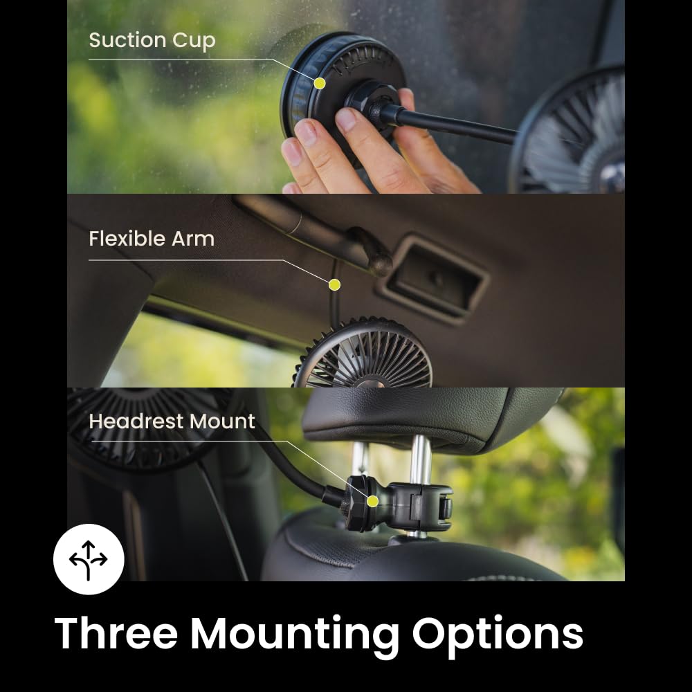 Luno car camping fan 360-degree airflow head for versatile directions