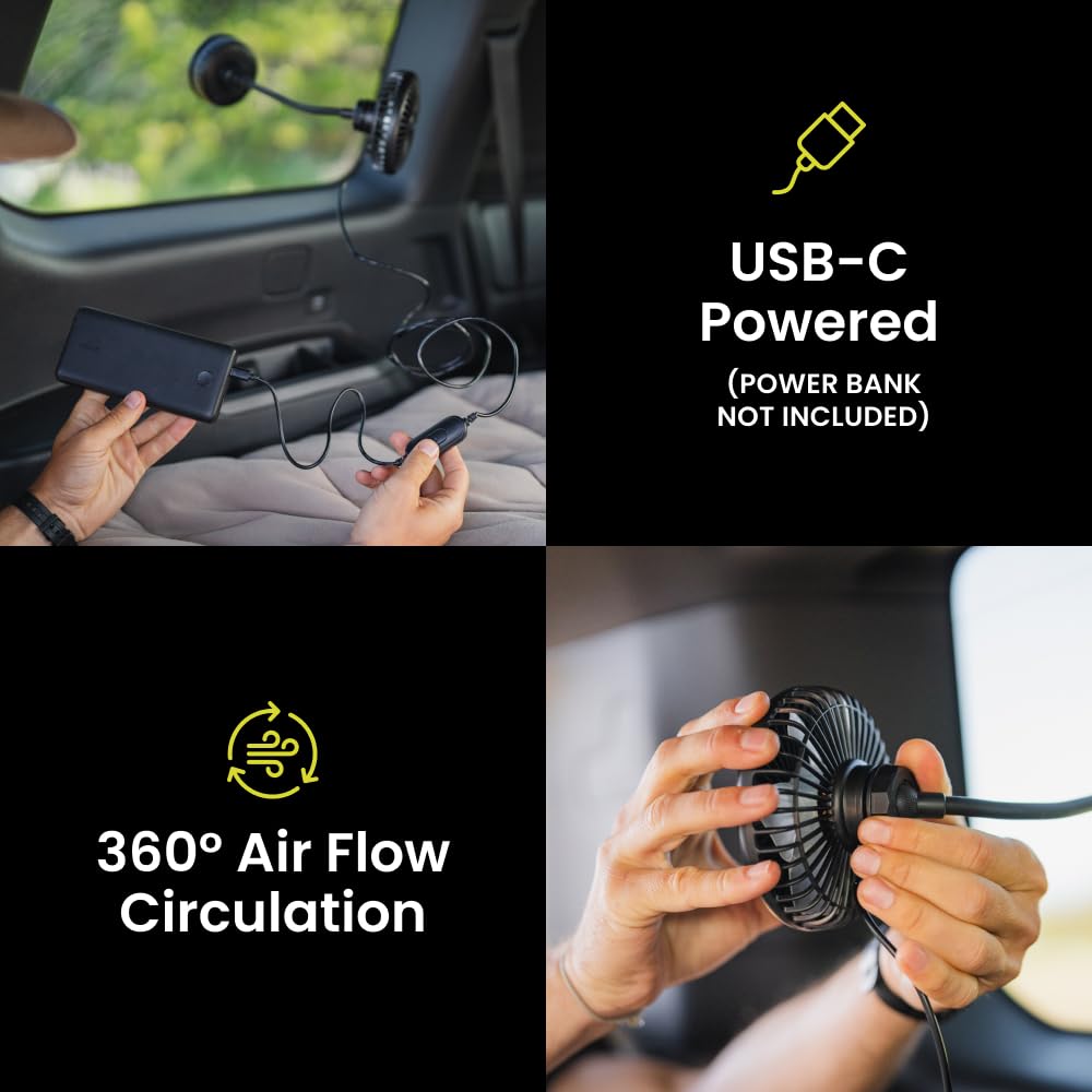Luno car camping fan compact travel design fitting in a glove box