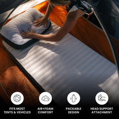 Luno Hybrid PRO side view in tent showing a stable sleeping surface