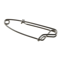 Close-up of stainless steel open-eye fishing clip 8x2cm