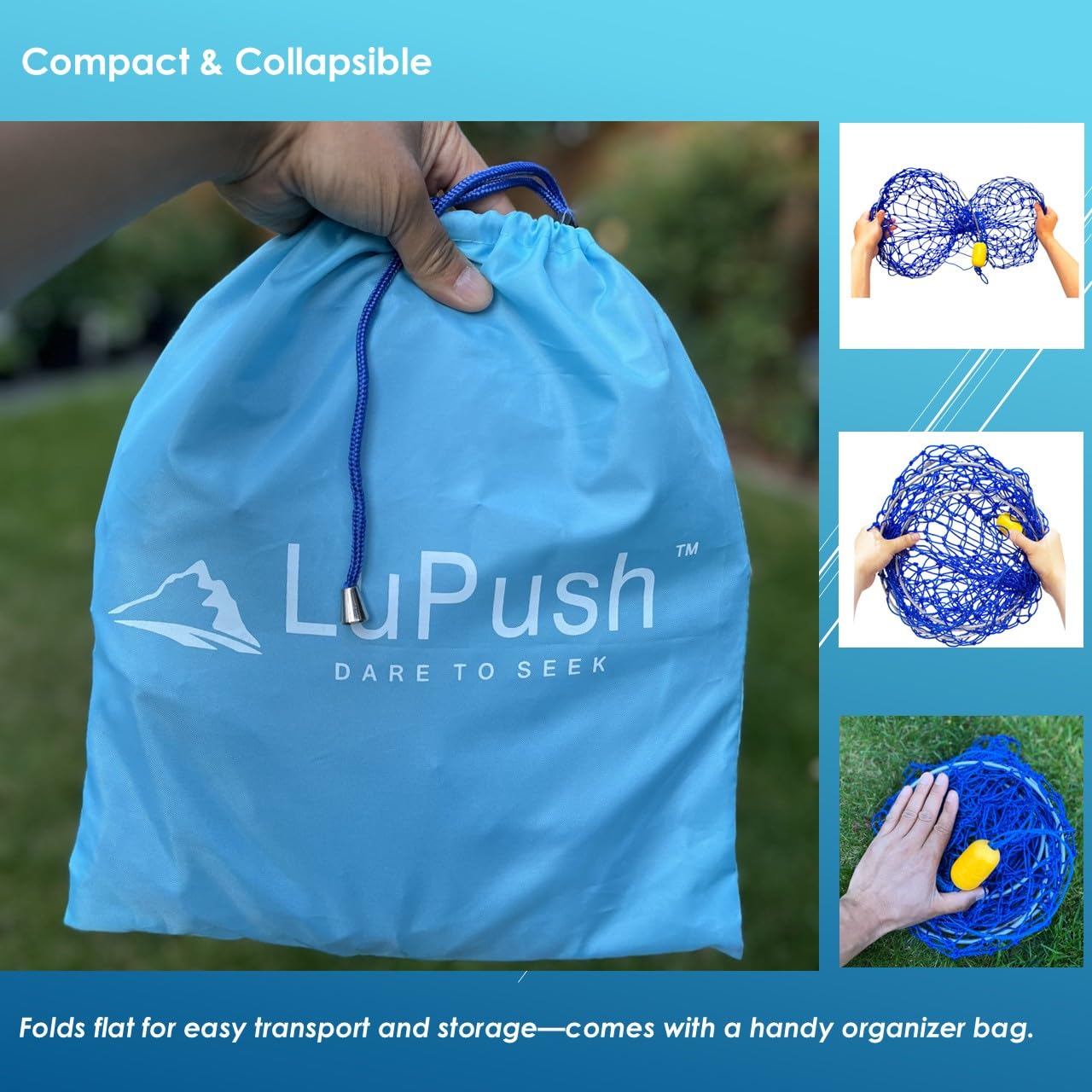 LUPUSH Crab Ring Trap shows 100ft rope for easy hauling and organization.