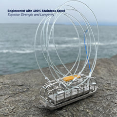 Close-up of rustproof stainless steel crab snare in action