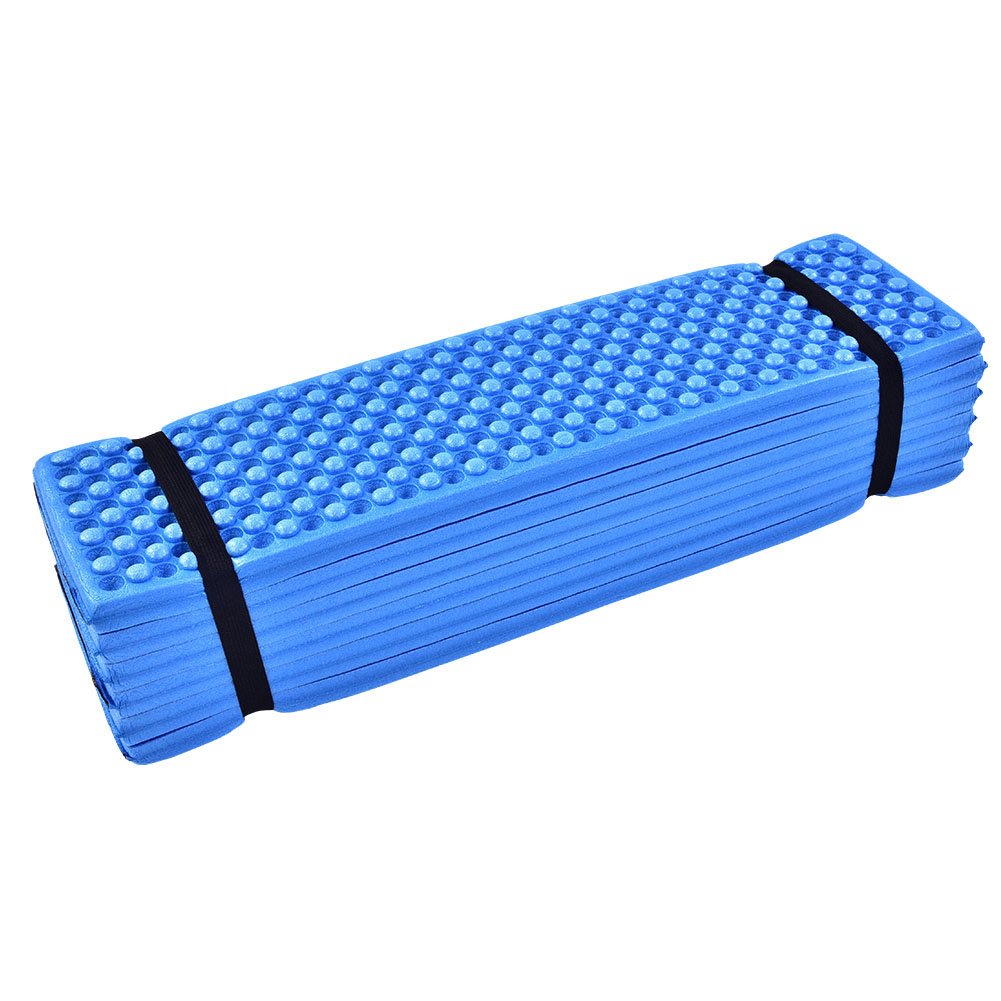 Luqeeg blue sleeping pad designed for backpack friendly portability.