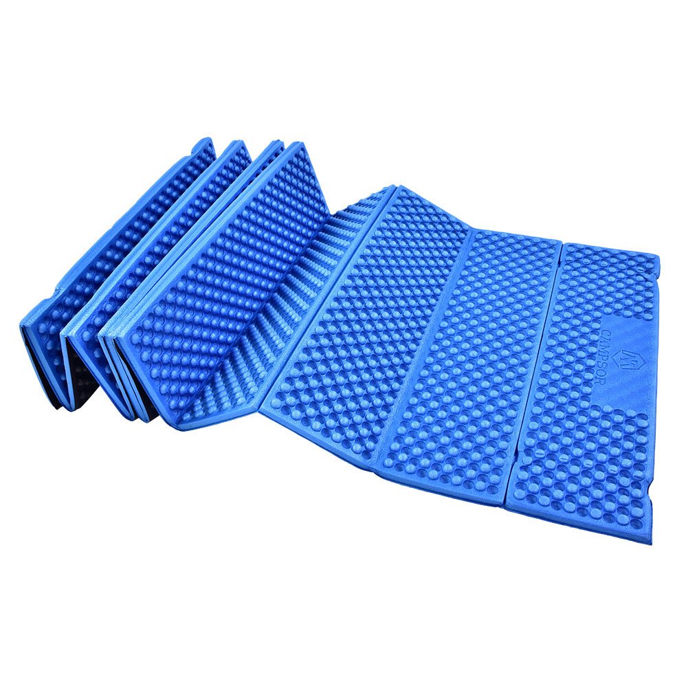 Luqeeg foam sleeping pad in blue folding design for easy transport and comfort.