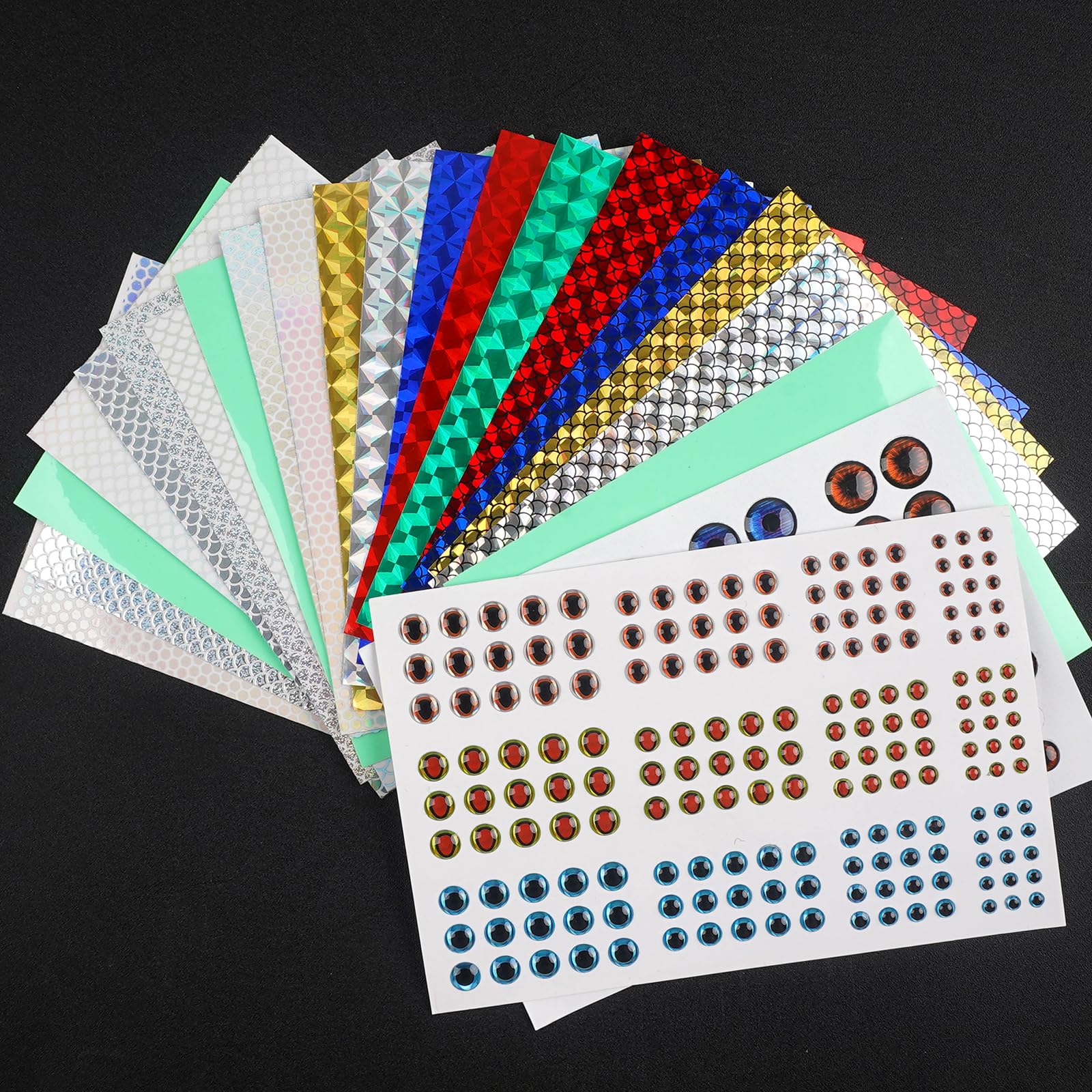 Lure stickers and eyes for upgrading lures, spoons and jigs in DIY crafts