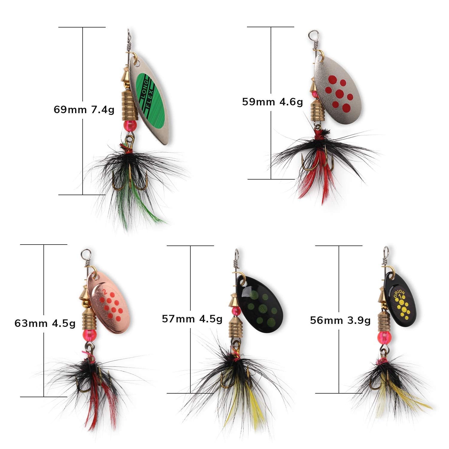 Weighted spinnerbait lures 3g to 7g