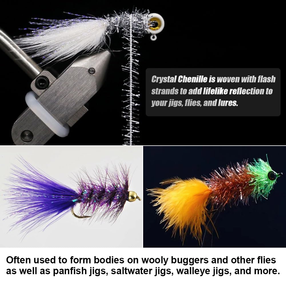 Assorted Crystal Flash Chenille colors for jigs and flies