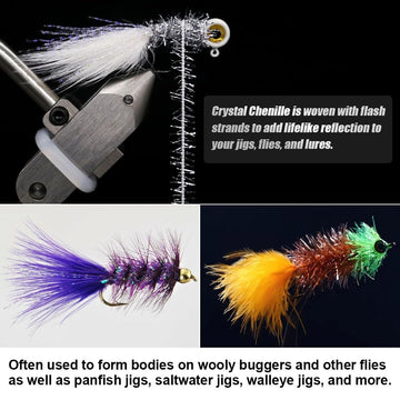 Assorted Crystal Flash Chenille colors for jigs and flies