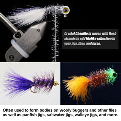 Assorted Crystal Flash Chenille colors for jigs and flies