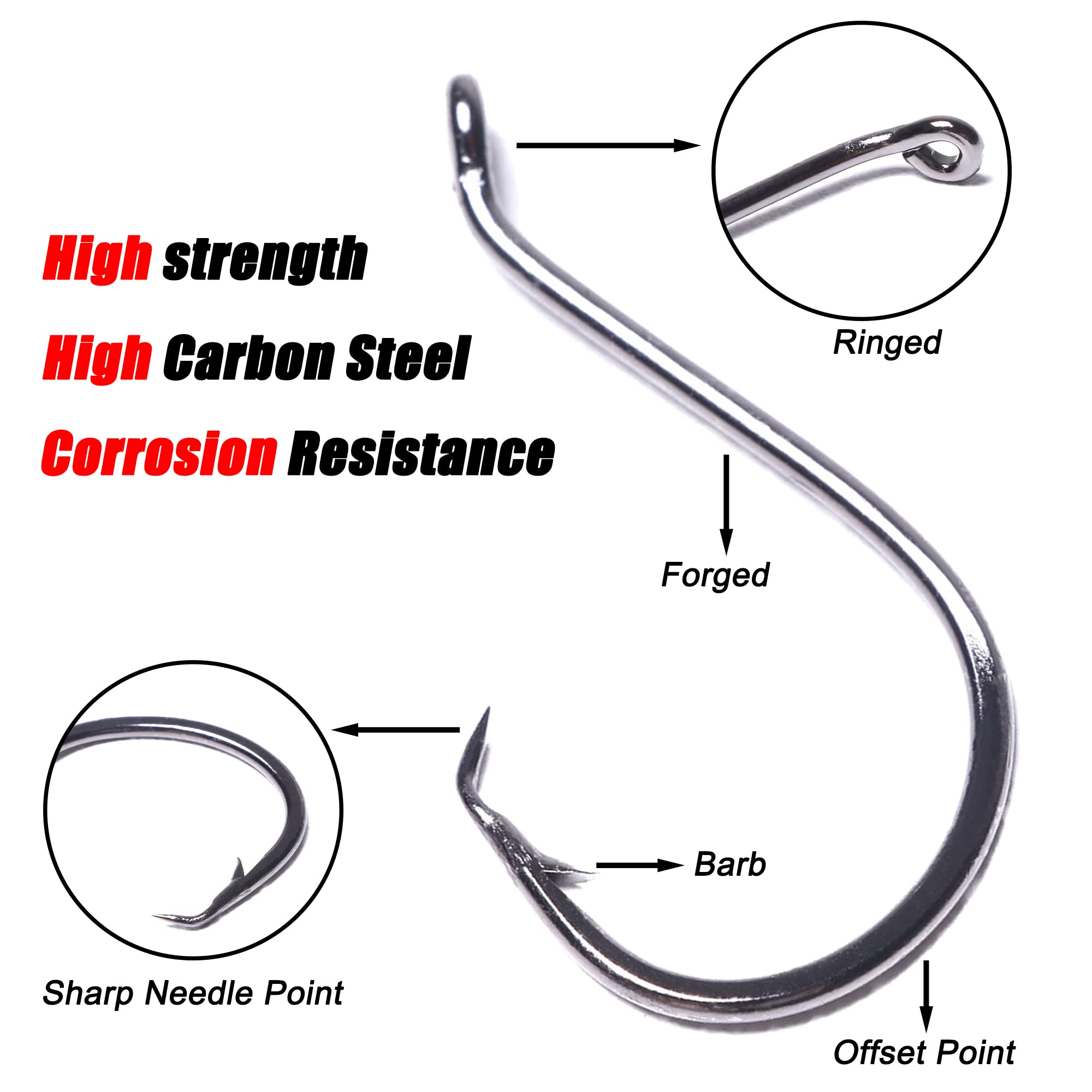 LURESMEOW offset circle hook close-up with loop eye and thick body for reliable hooksets