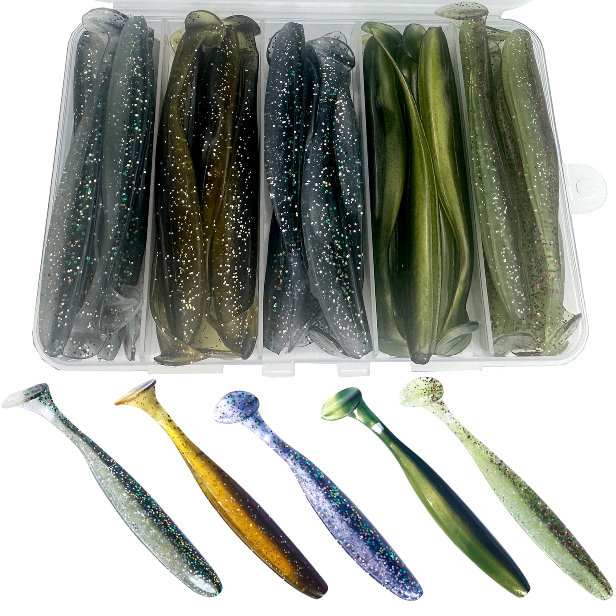 LURESMEOW 30-Piece Paddle Tail Swim Baits Box Set