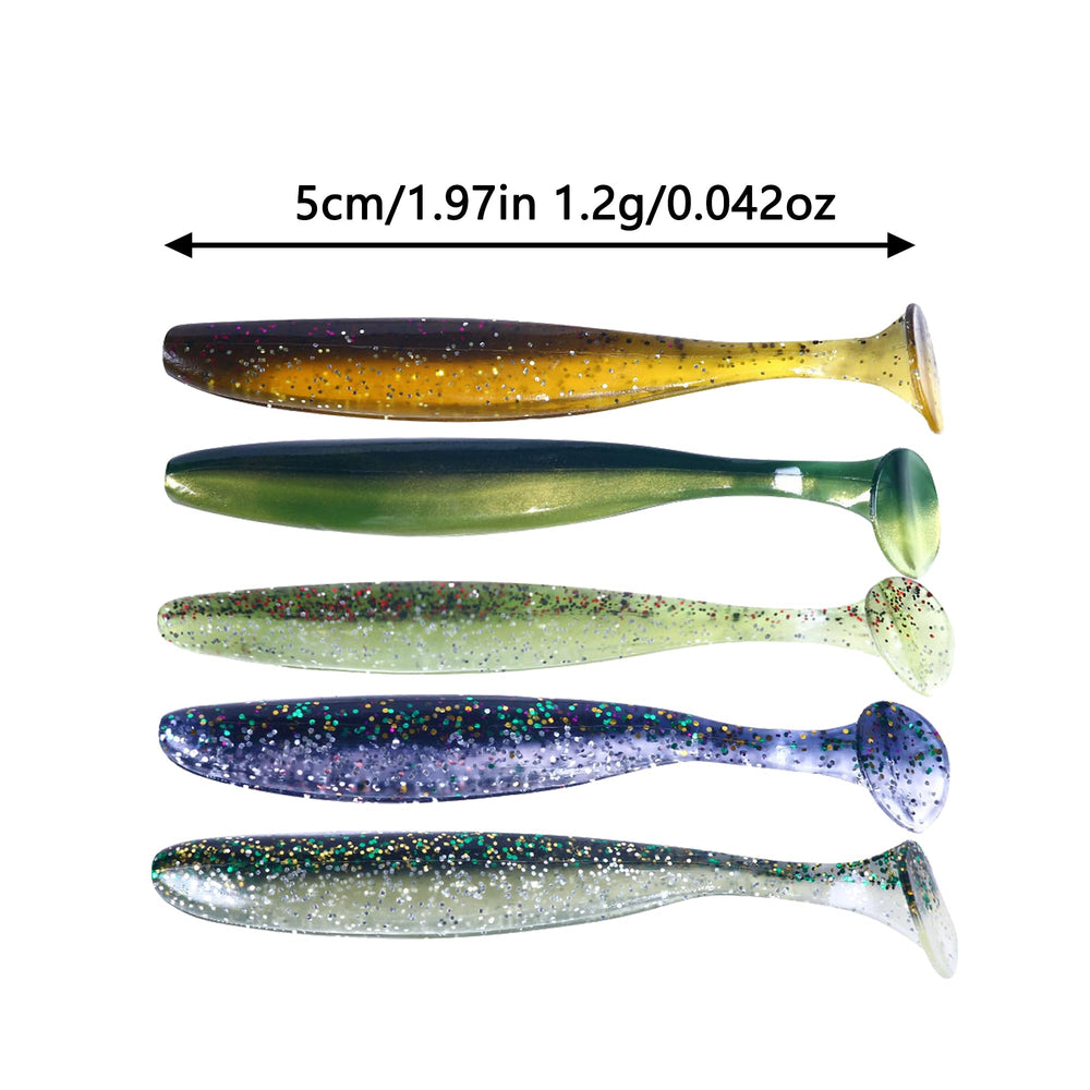 Close-up of LURESMEOW soft plastic swimbaits showing lifelike details