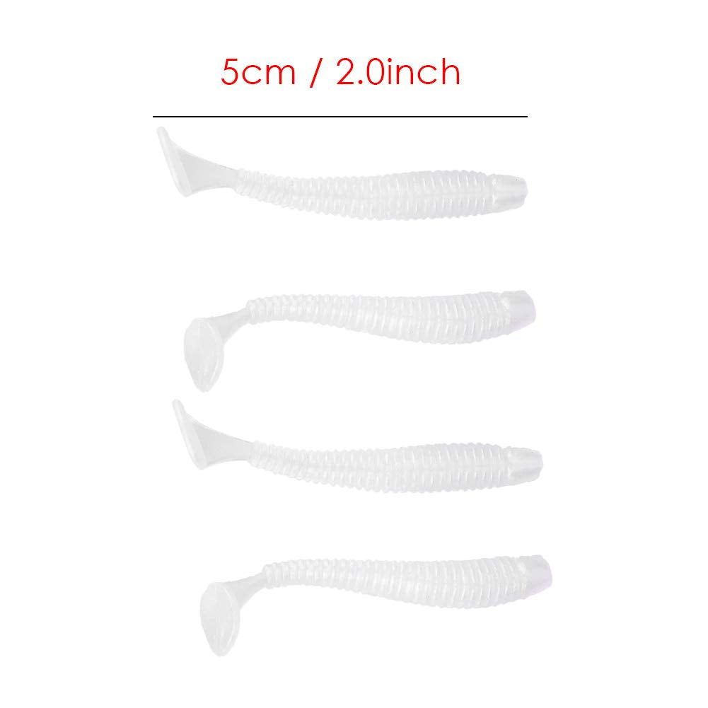 Soft plastic T-tail lures pearl white for freshwater fishing
