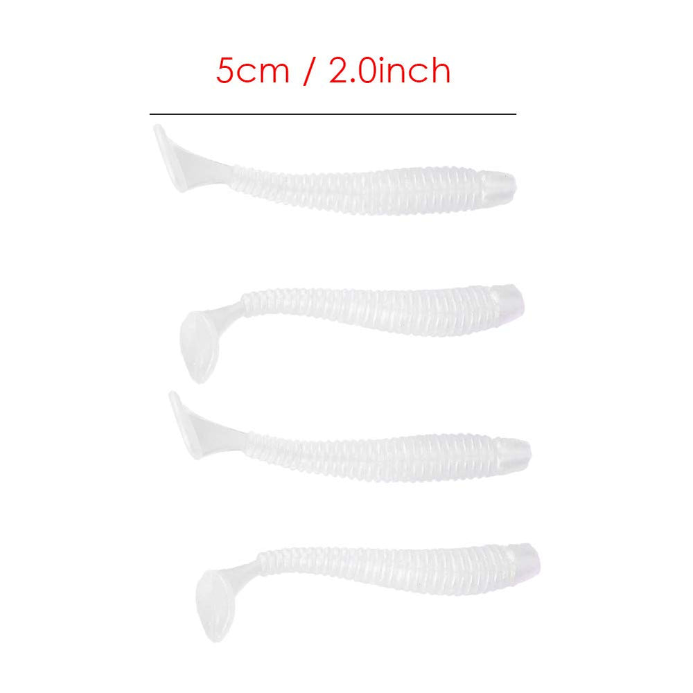 Soft plastic T-tail lures pearl white for freshwater fishing