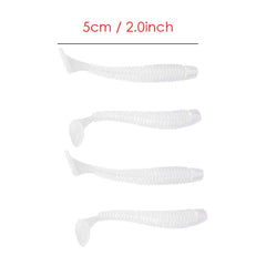 Soft plastic T-tail lures pearl white for freshwater fishing