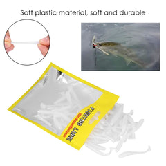 Pearl white swimbait and grub lures in kit packaging