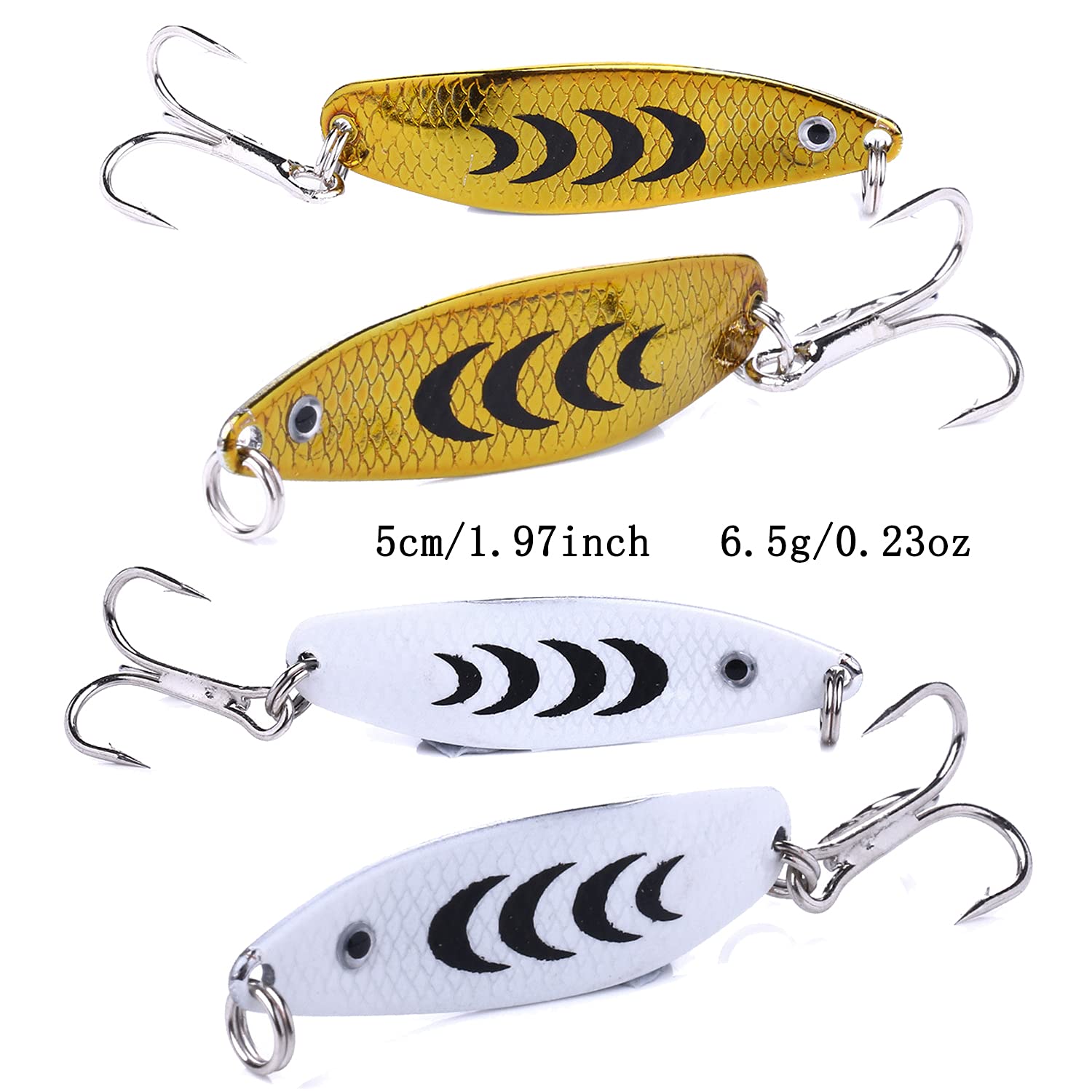 Spoons suitable for freshwater and saltwater fishing for bass, trout, pike, and walleye