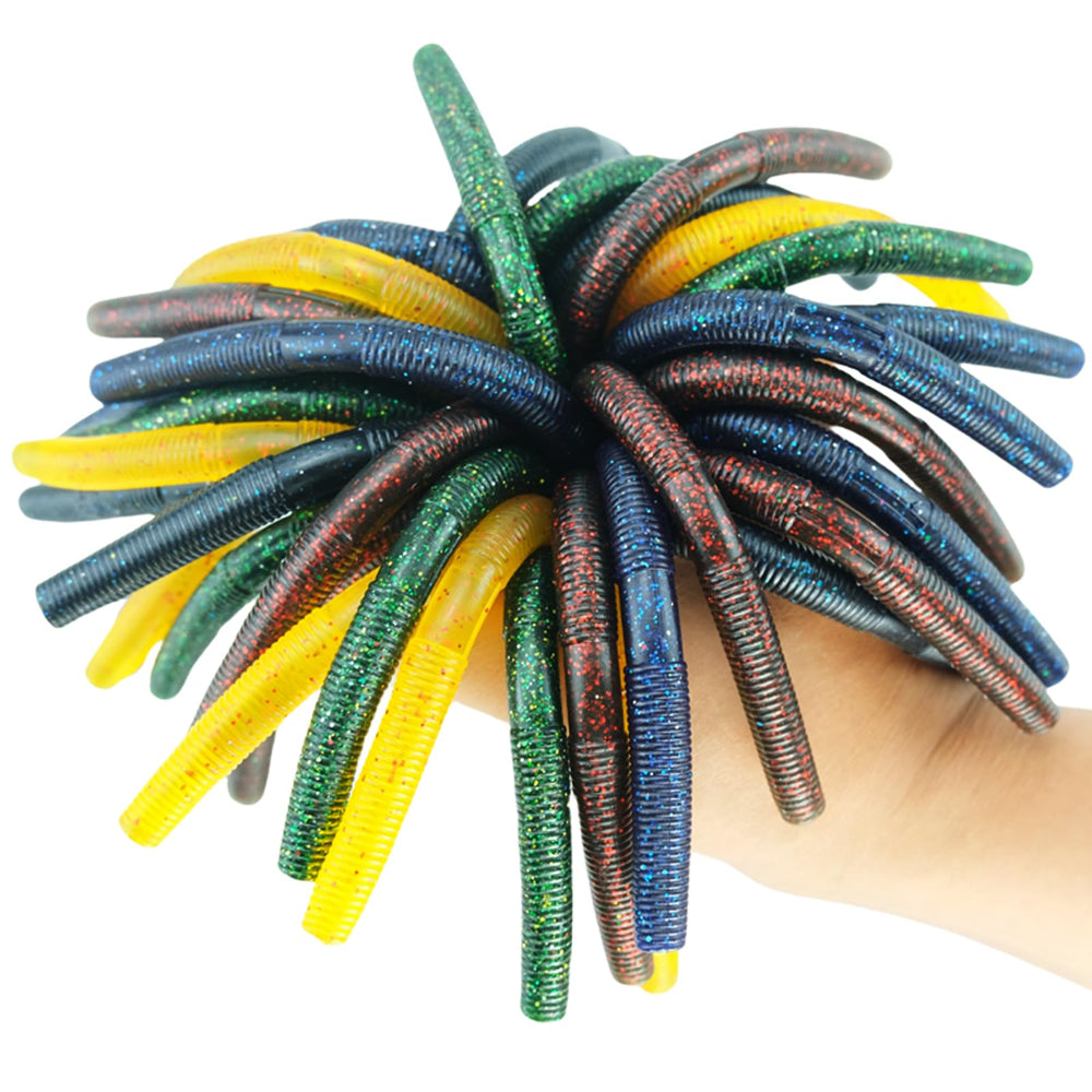 LURESMEOW 40pcs Senko-style worms in a box, organized for ready bass fishing.
