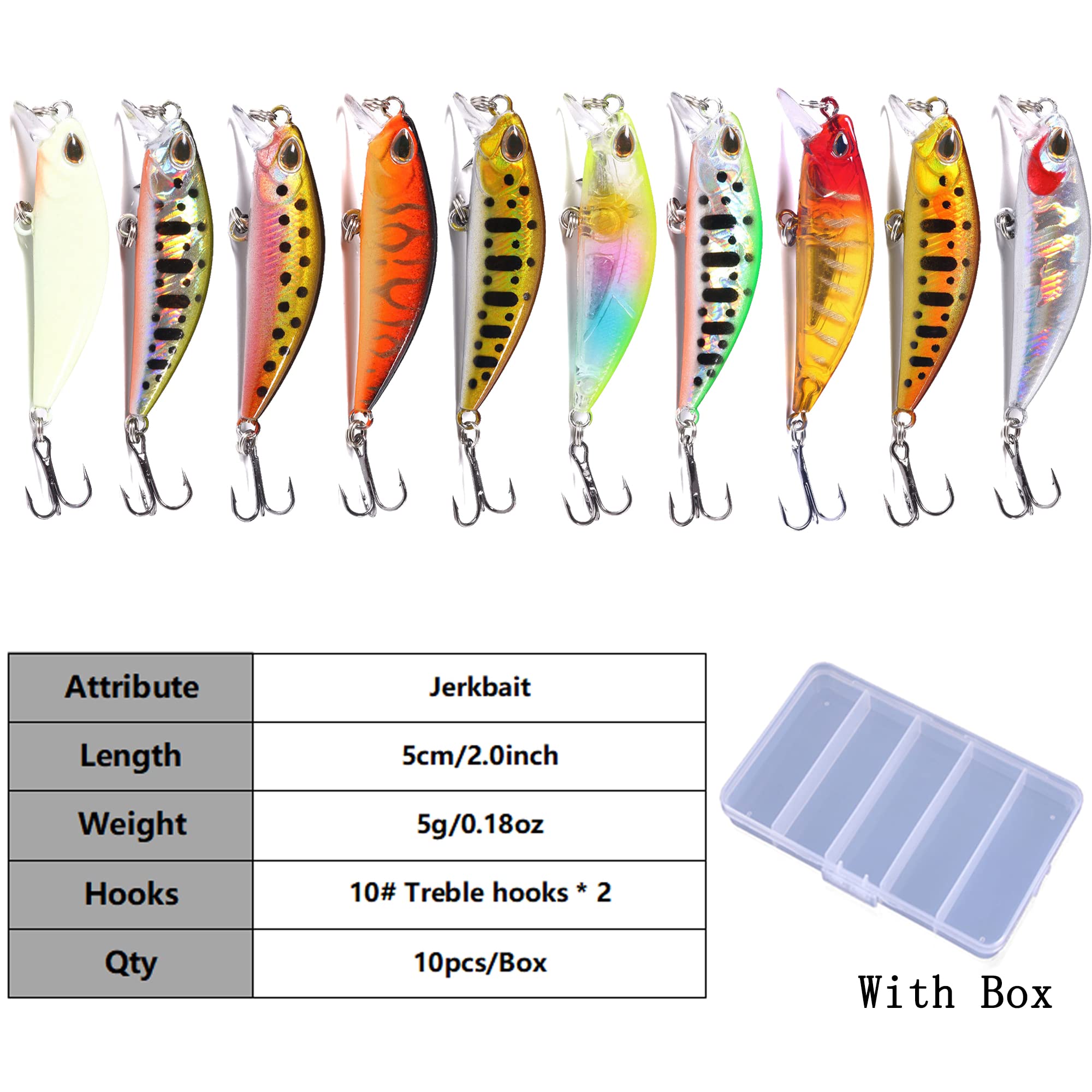 LURESMEOW jerkbait color variety enhances lure options for different waters.