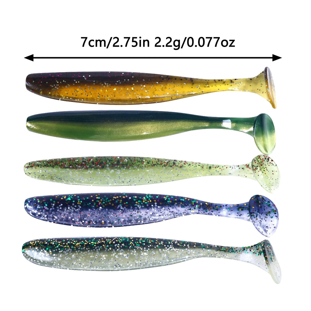 LURESMEOW paddle tail swimbaits close-up shows bright colors to attract strikes