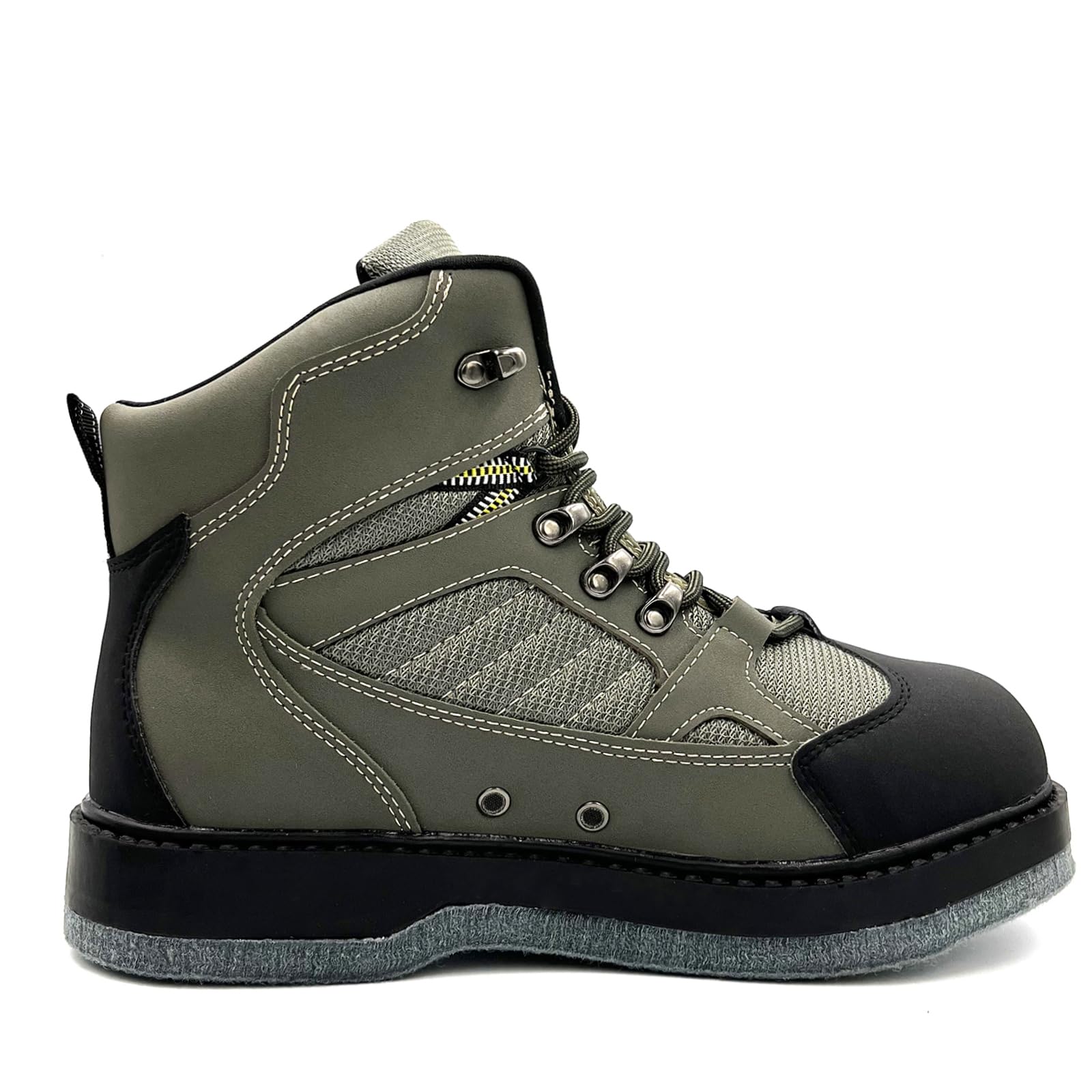lurewilder Pro fishing wading boots side view shows stable felt bottom for secure wading.