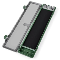 Luroad carp fishing hook storage box opened, showing 12 pins