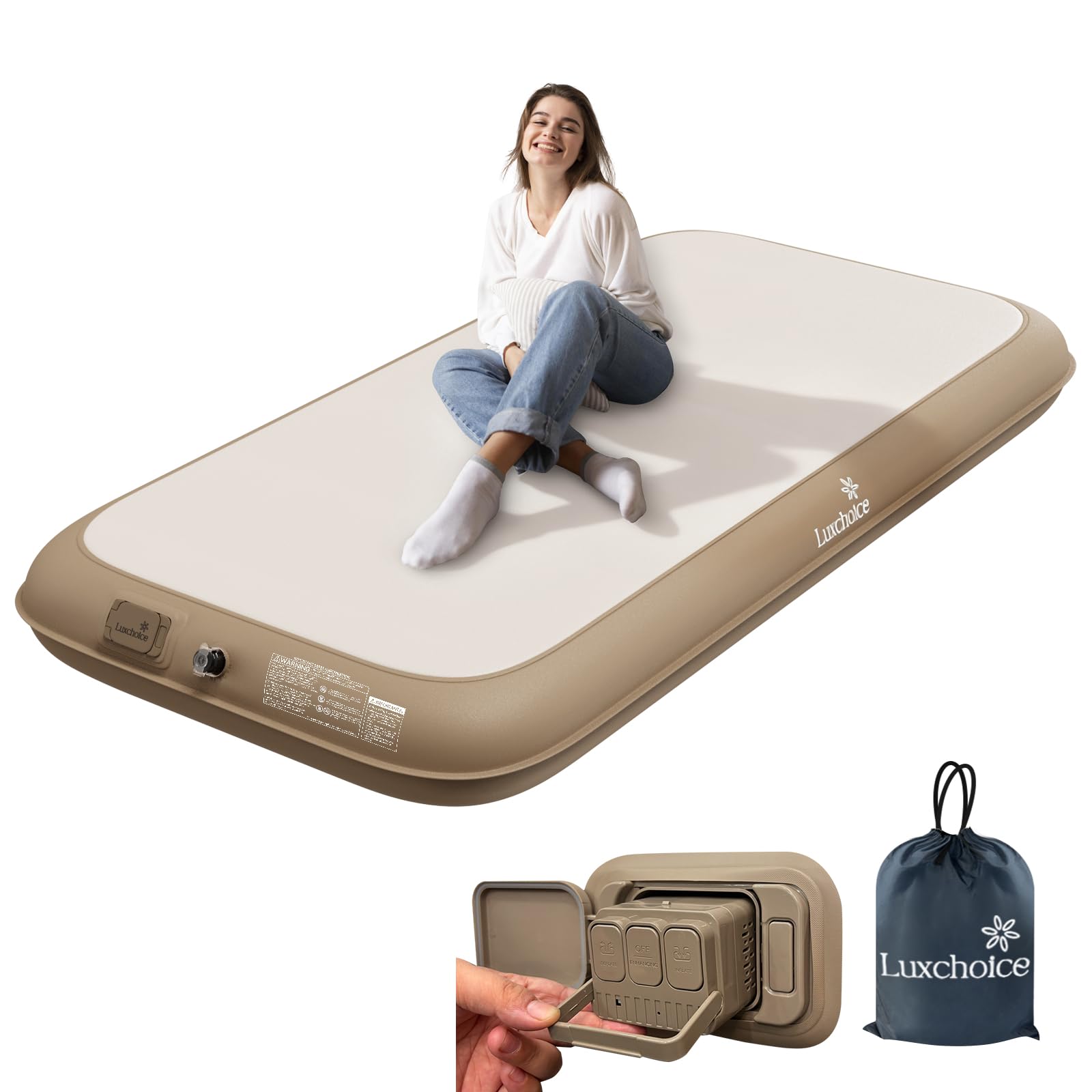 Luxchoice camping air mattress built-in pump for fast, effortless inflation.