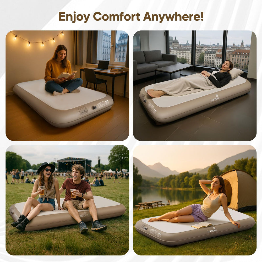Luxchoice adventure-ready air mattress supports firm sleep on back or side.