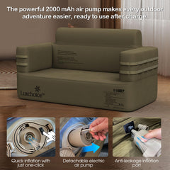 Luxchoice inflatable couch inflates in four minutes with built-in pump.