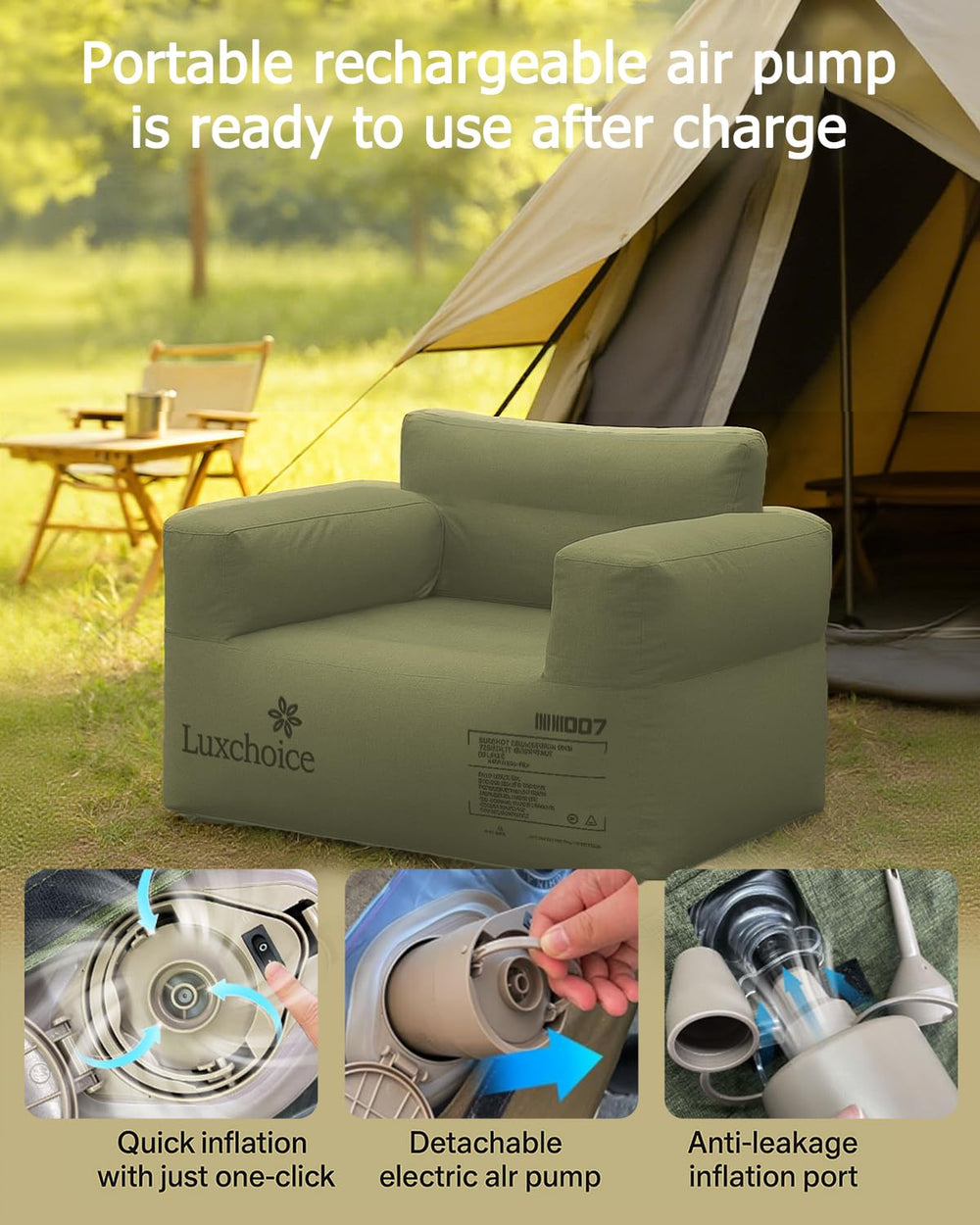 Luxchoice inflatable couch backrest inflates separately for comfortable upright seating