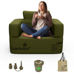 Luxchoice inflatable couch built-in pump in action for quick campsite setup.