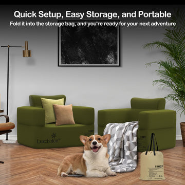 Luxchoice inflatable couch folded for travel and compact storage.