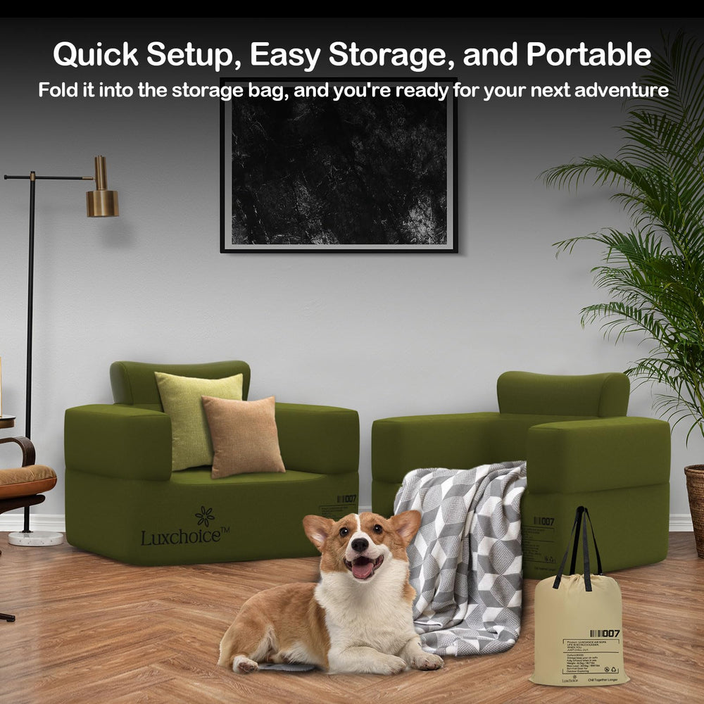 Luxchoice inflatable couch folded for travel and compact storage.
