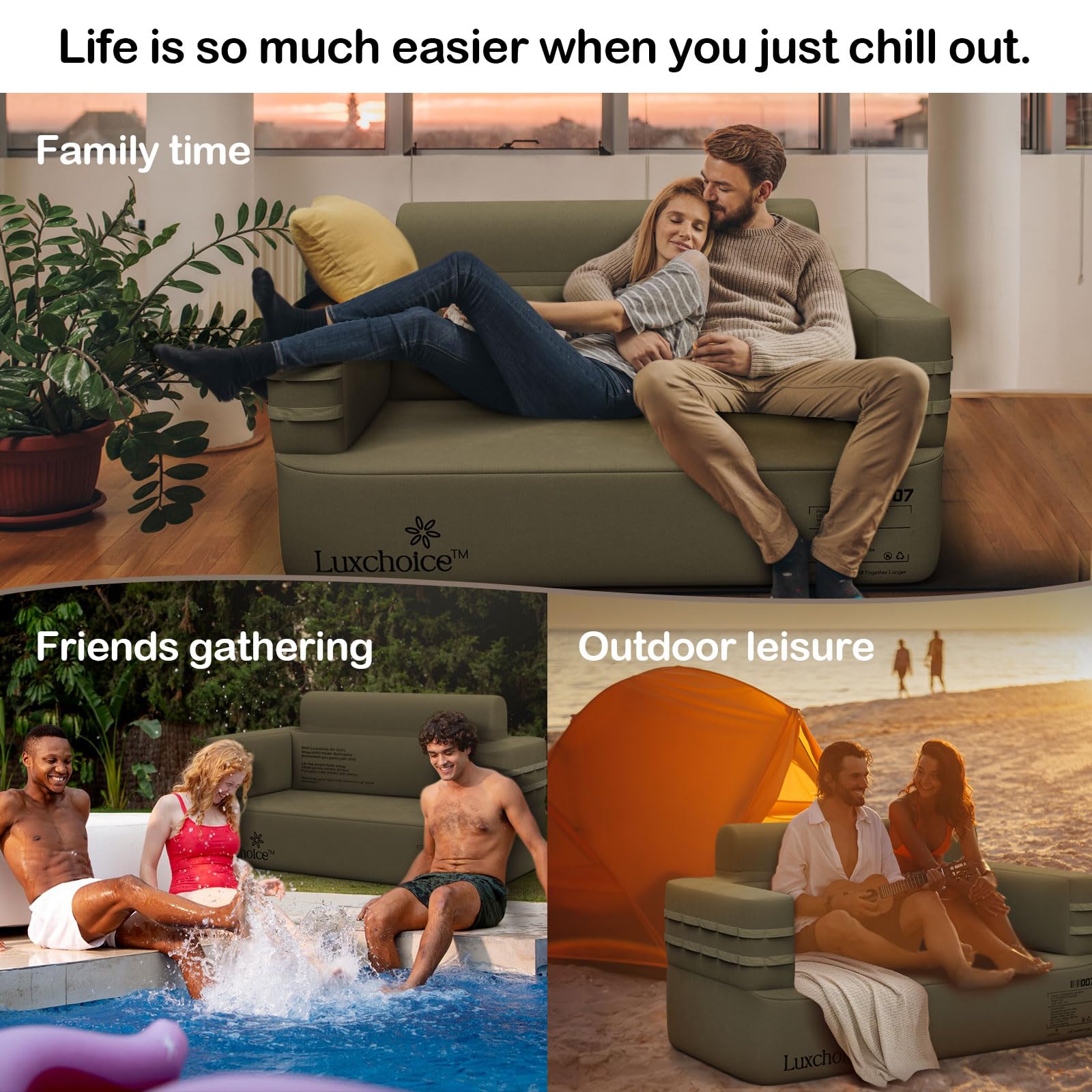 Luxchoice inflatable couch ideal for movie nights outdoors.