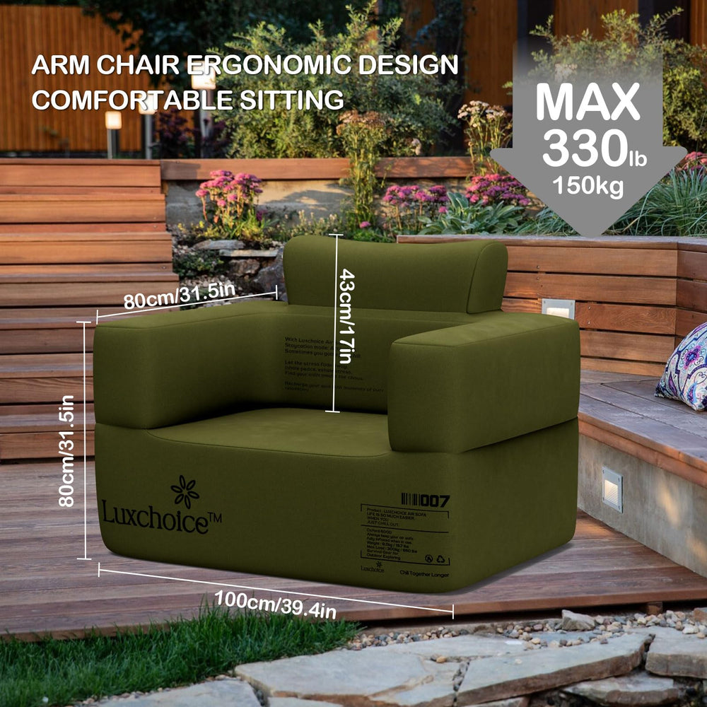 Luxchoice inflatable couch showing oxford cloth durability for rugged outdoor use.