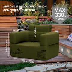 Luxchoice inflatable couch showing oxford cloth durability for rugged outdoor use.