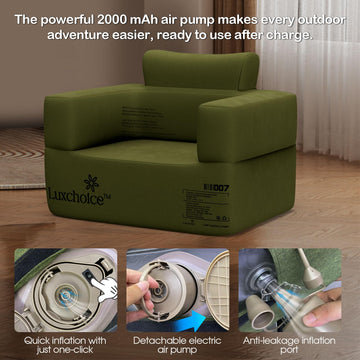Luxchoice inflatable couch with removable washable cover for easy cleaning.