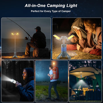 LUXMO PREMIUM multi-use camping light serves as flashlight, table lamp, or backpack light.