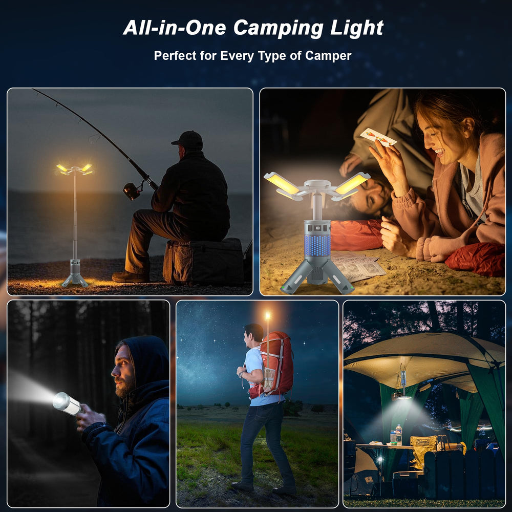 LUXMO PREMIUM multi-use camping light serves as flashlight, table lamp, or backpack light.