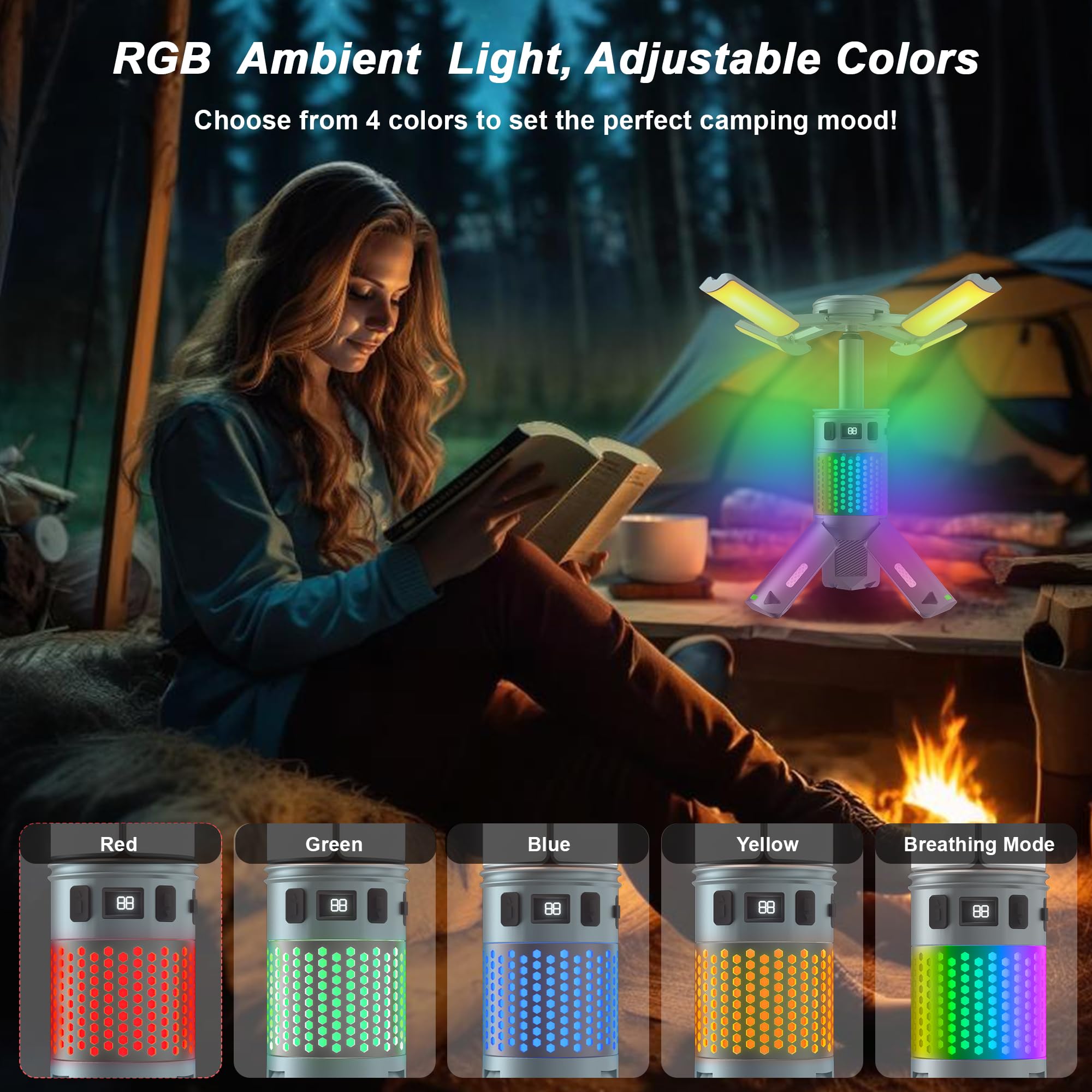 LUXMO PREMIUM RGB mode light with colors for ambient camping and gatherings.