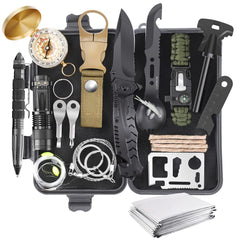 Luxmom survival kit compact bag view, organized emergency gear for outdoor trips.
