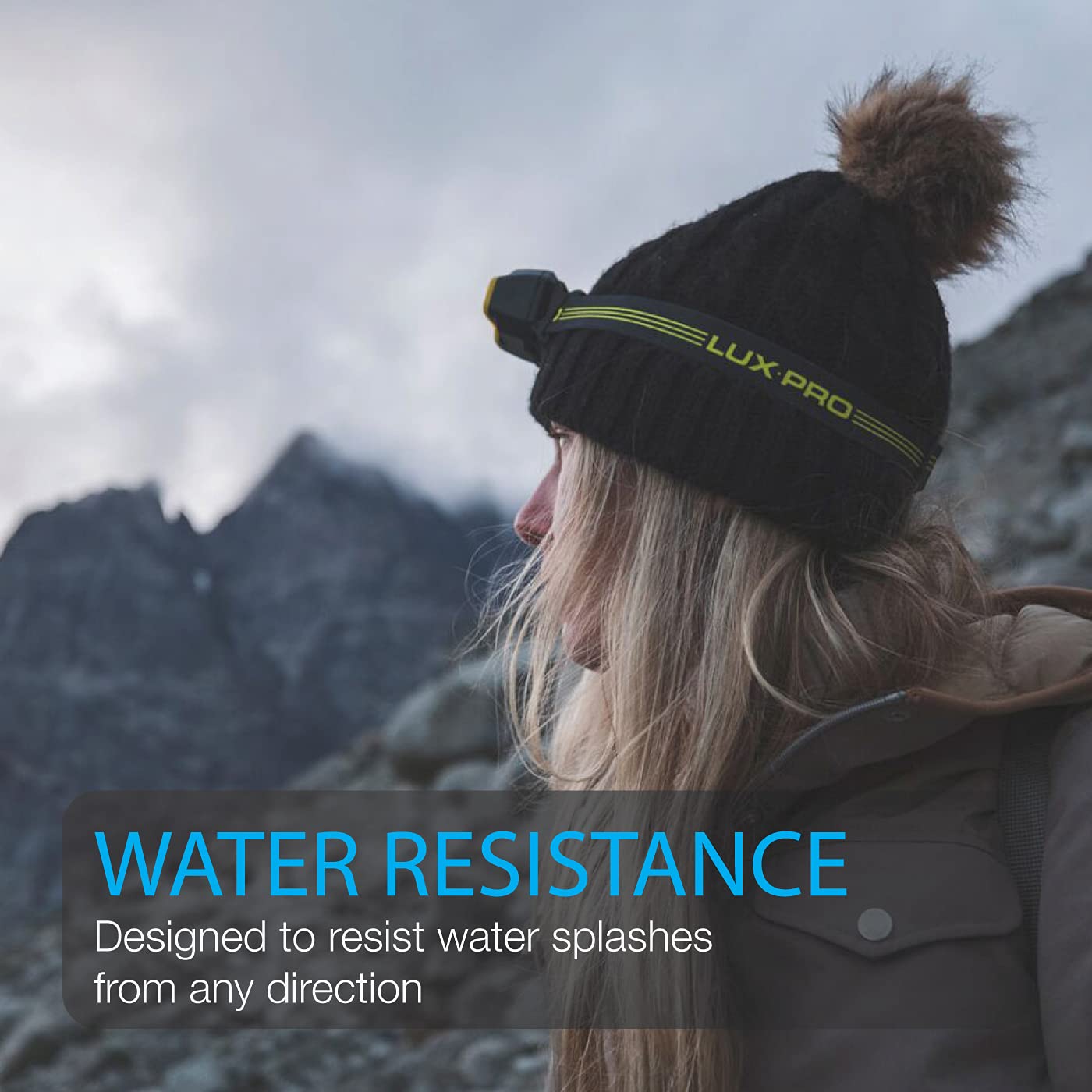 Lux Pro Bright 400 Lumen headlamp rechargeable battery for extended adventures.