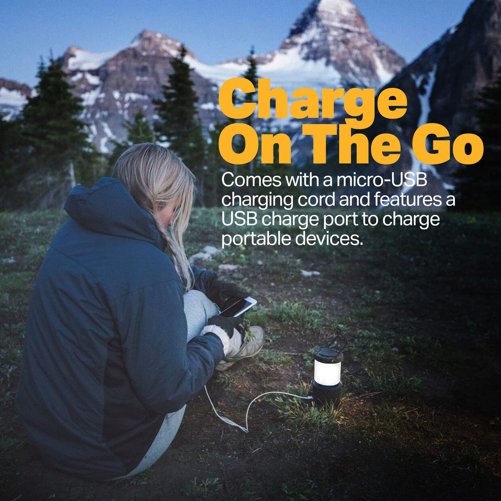 LUXPRO lantern supports micro-USB charging and C batteries for flexible power