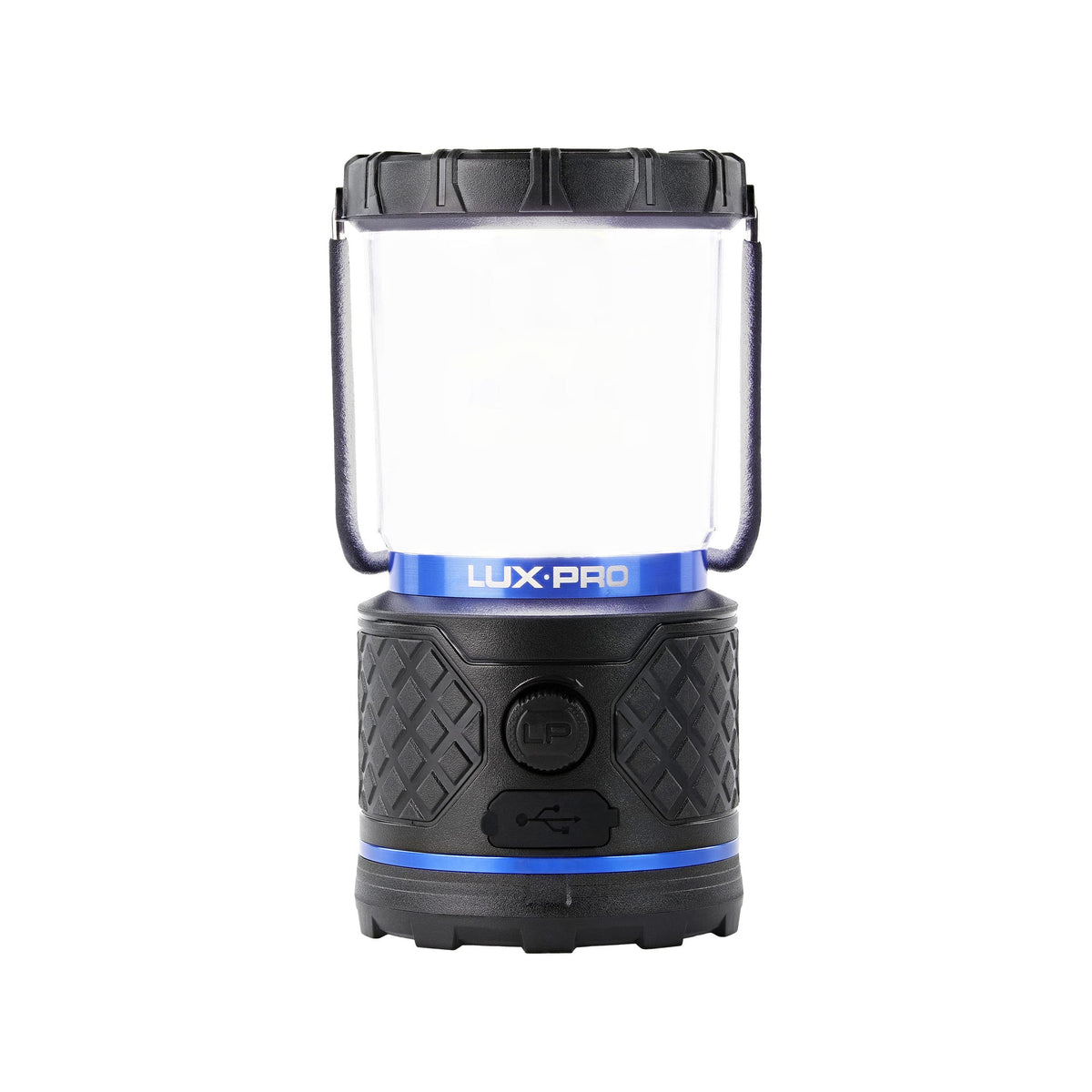 LUXPRO lantern with diffused lens delivering soft, even light for camping