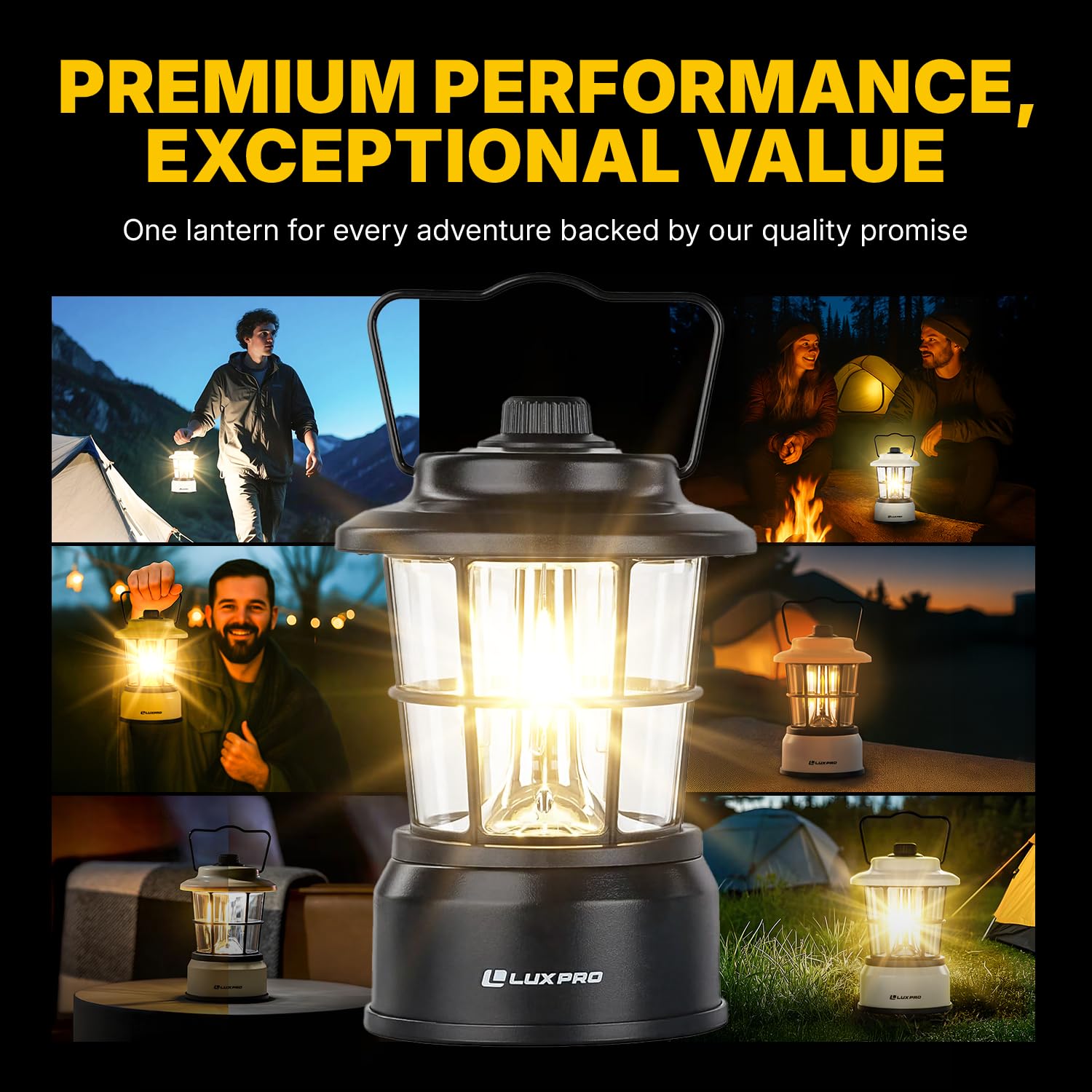 LUXPRO Retro LED Lantern black finish fits outdoor gear