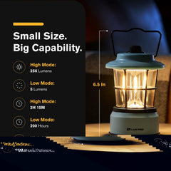 LUXPRO Retro LED Lantern blue battery compartment for quick power replacement.