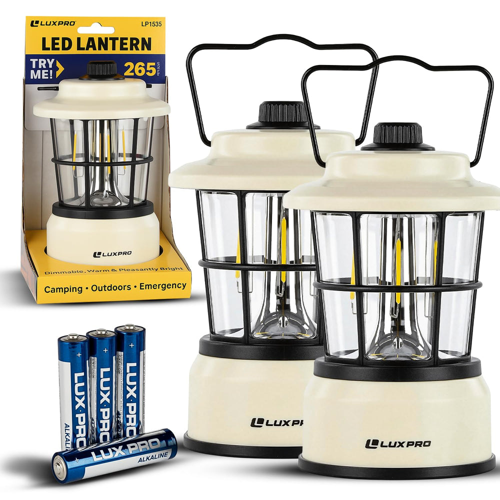 LUXPRO Retro LED Lantern front view emits warm light for reliable outdoor camping