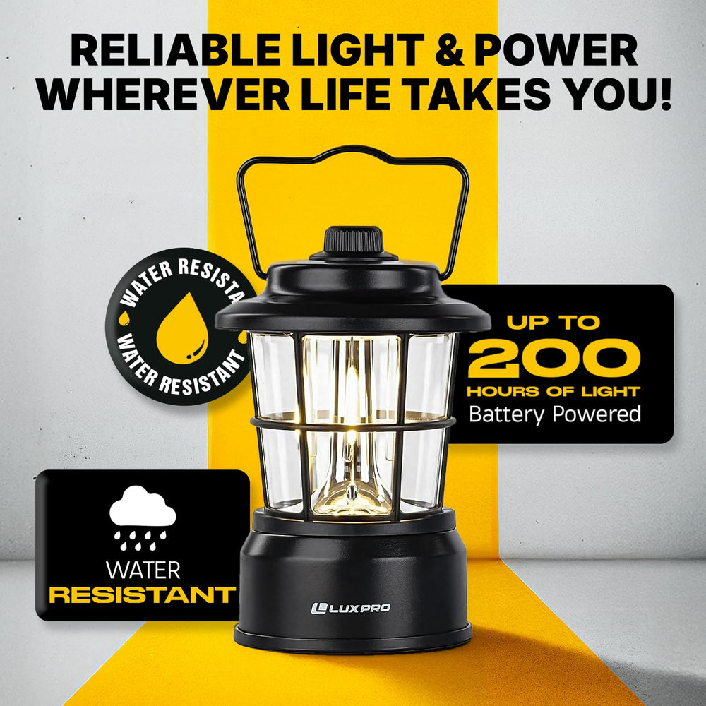 LUXPRO Retro LED Lantern on with warm glow for low-light scenarios