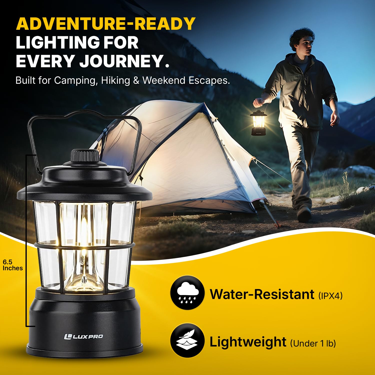 LUXPRO Retro LED Lantern weather-resistant shell in light rain
